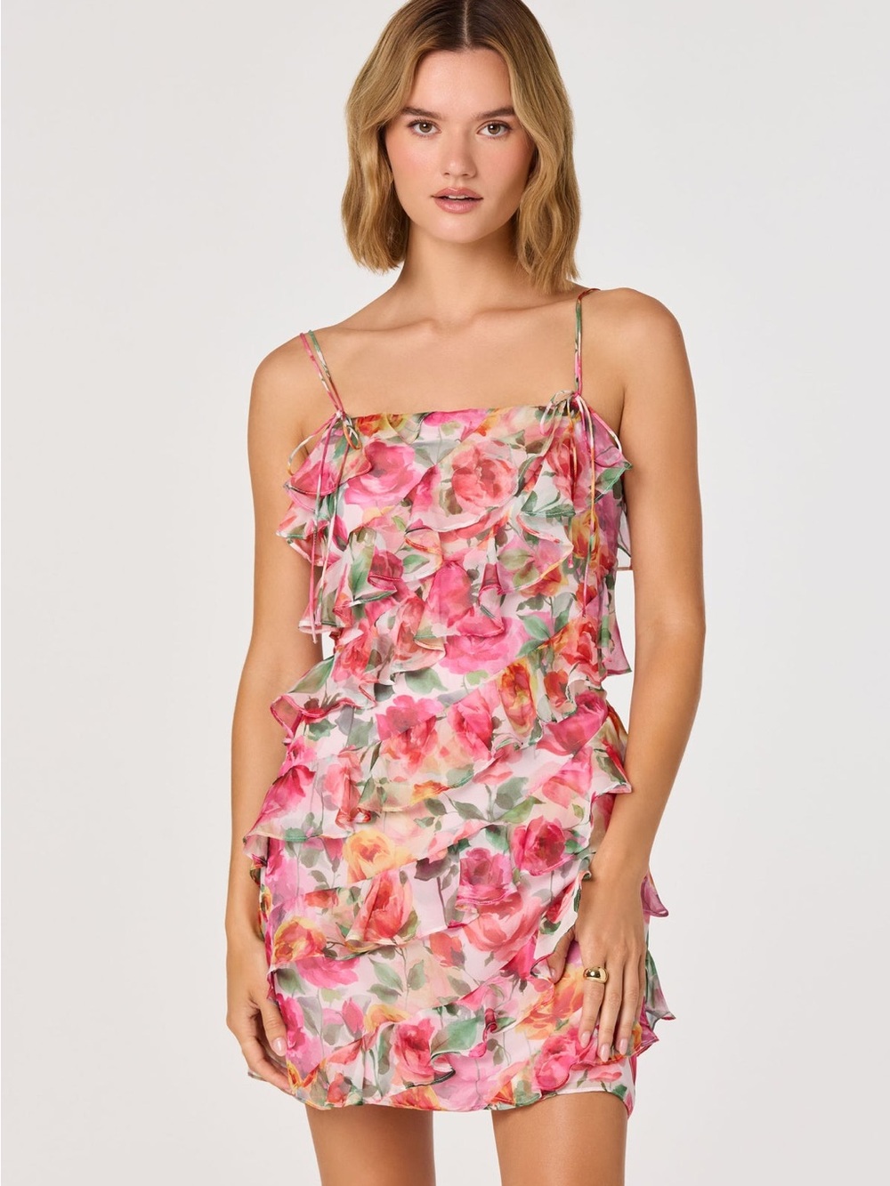 NWT ASTR the Label Blanca Floral Ruffle Mini Dress